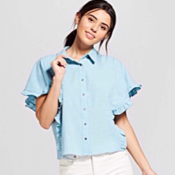 Universal Thread Ruffle Sleeve Button-Down Top - Picture 2 of 6